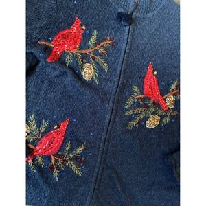 Heirloom Collectibles Christmas Womens s‎ Cardigan Sweater Cardinals Beaded